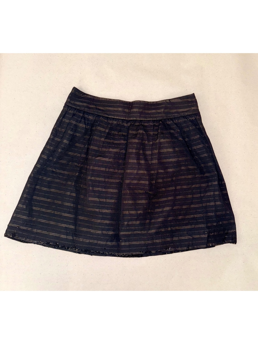 Robert Rodriguez Black Striped Sequin A-Line Skirt Size 12